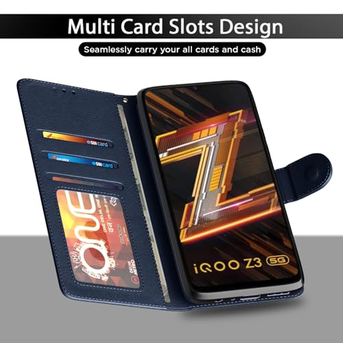 Image of Pikkme Iqoo Z3 5G Leather Magnetic Vintage Flip Wallet Case Cover for Iqoo Z3 5G (Blue)
