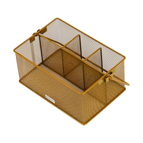 Mind Reader Gereçler Tutucu, Gümüş Eşya Düzenleyici, Caddesi, Çatal Bıçak Tutacağı, Mutfak, Metal Örgü, 10 "U x 7" G x 4.75" Y, Altın