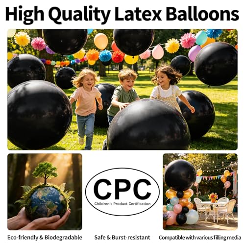 Image of 5Pcs Black Big Balloons 36 Inch, Round Large Latex Party Balloons for Birthday Wedding Decorations