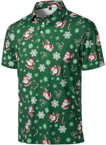 Camisetas polo divertidas para hombre de HOOD CREW, estampado navideño y de golf, manga corta miniatura 3
