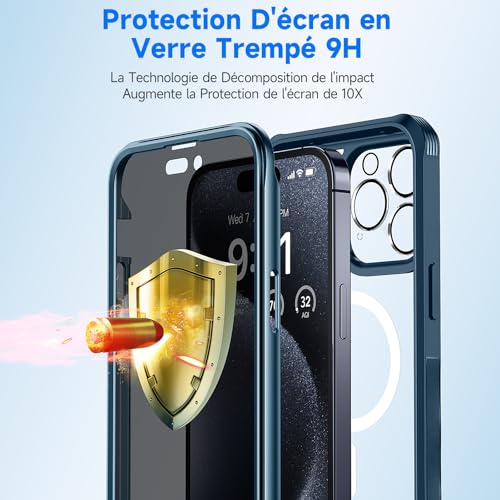 Housse avec protection écran Privacy iPhone 15 Pro Max antichoc bleu - 4