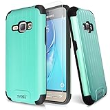 Galaxy J1 (2016) Case, Samsung AMP 2 Case, Samsung J120 Case, Galaxy Express 3 Case With TJS® Tempered Glass Screen Protector, Slim Rugged Duo Hybrid Shockproof Aluminum Metal case (Teal)