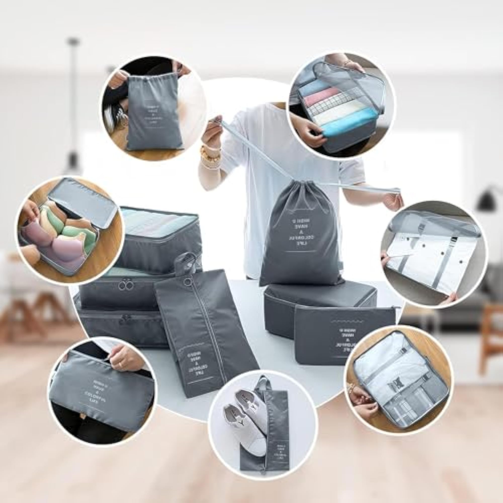 7pcs Set Travel Packing Cubes Luggage Organizers