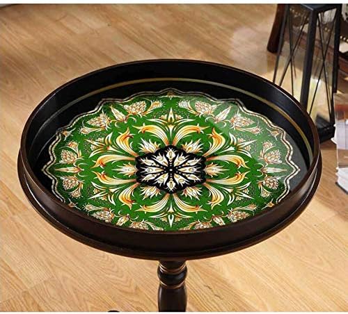 Telephone Table, American Telephone Side Table,Living Room Solid Wood Sofa Side Table,Round Tray Side Table,Green Glass Finish(Color:Black+Green,Size:17.3224.40in)