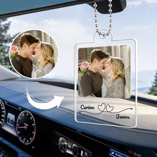 Personalised Photo Car Hanging Ornament,Custom Rear View Mirror Accessories with Photo&Song,Spotifty Acrylic Plaque Car Decorations Interior Gift for Boyfriend,Girlfriend
