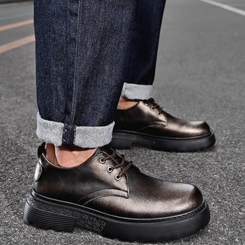 Men's Leather Chunky Platform Monk Buckle Penny Loafers Retro Round Head Comfortable Lug Sole Non-Slip One-Step Business Wedding Party Formal Shoes4