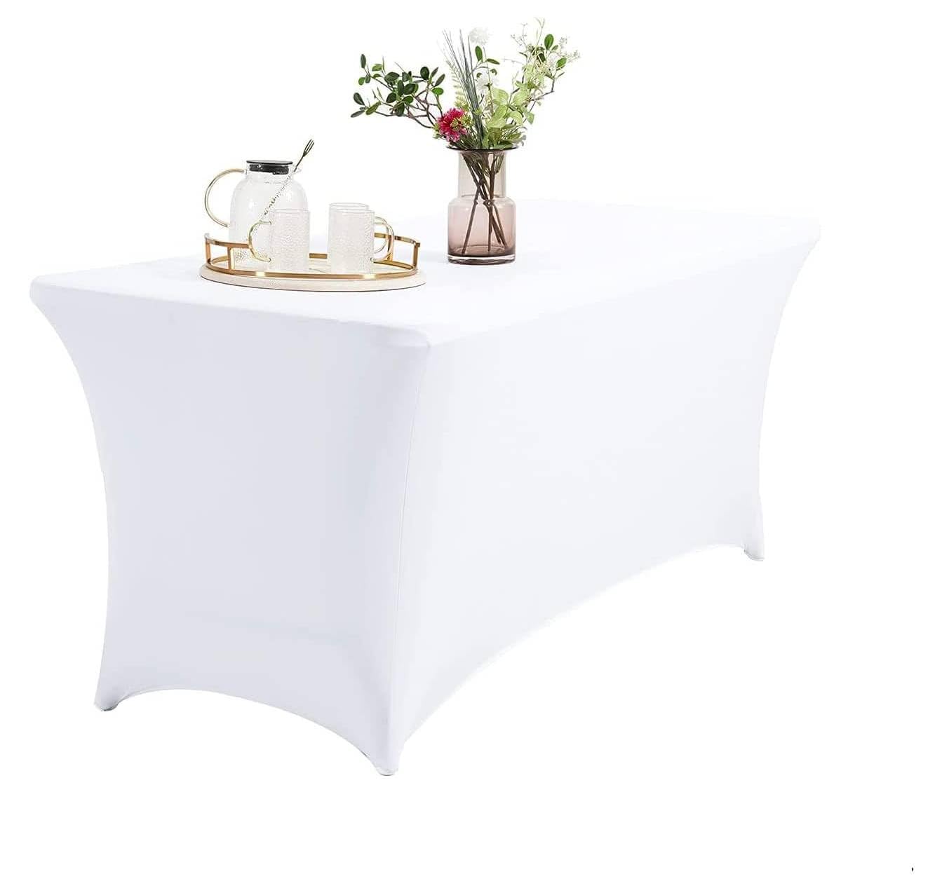 MOMENT [1.8M / 6FT] Spandex Tablecloth, 6FT Table Cover Rectangular Stretch Table Cloth Tight Fit Tablecloth for Parties, Trade Shows, Weddings and Events of All Kinds [Color : White]