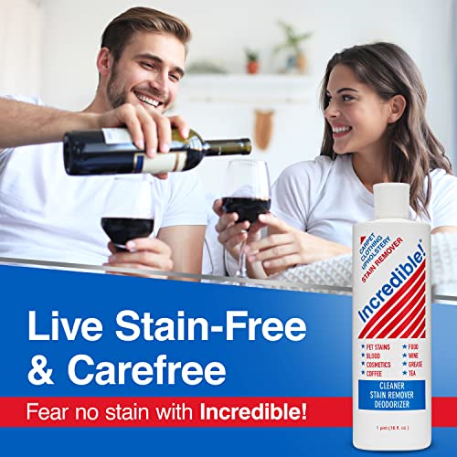incredible stain remover - commercial pack quantity professional stain cleaner for carpets fabric linen laundry mattress car upholstery  pet stains urine blood red wine 16oz pack of 6