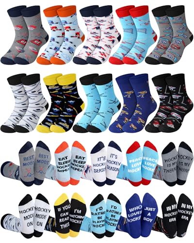 Shyyween 10 Pairs Funny Hockey Socks for Teen Boys Novelty Cotton Athletic Crew Socks Birthday Xmas Holiday Gift for Hockey Players Lovers