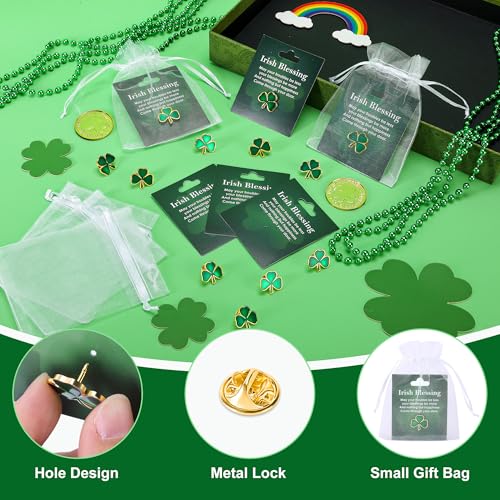 Wehhbtye 90 Pcs St. Patrick's Day Clover Pin with Blessing Cards and Organza Gift Bags, Good Luck Shamrock Lapel Pins, Irish Three Leaf Brooches for St. Patrick Party Birthday Gift Student Rewards by Wehhbtye - Image 3