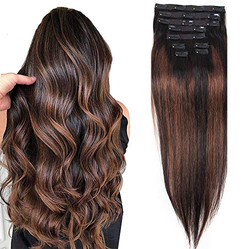 Clip In Hair Extensions 100% Remy Human Hair Extensions 9 Pcs 18 Clips 120g 1B Color Double Weft Natural Brazilian Straight Human Hair Clip In Extension (20 inch, #1b/6/1b)