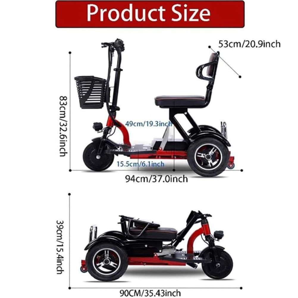 Scooter de mobilité Pliable et léger à 3 Roues, siège Confortable, Parfait pour Les Personnes âgées et handicapées, Idéal pour Une Utilisation en intérieur et en extéri,15a,8 inch