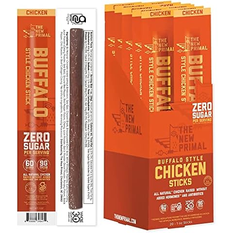 The New Primal Buffalo Chicken Sticks, Keto, Gluten Free Healthy Snacks, Sugar Free Low Carb High Protein Snack, Jerky Meat Stick, 9g Protein, 20 Ct Cover