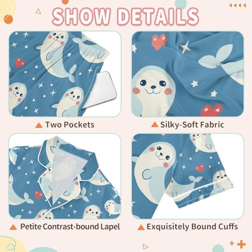 senya Star Dot and Heart Satin Summer Pajama Sets Silk Short Sleeve Button Down Sleepwear3