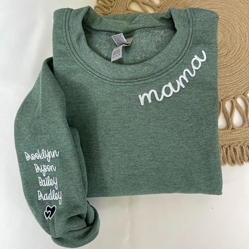 Montojoy Custom Embroidered Grandma Sweatshirt With Grandkids Names On Sleeve, Personalized Minimalist Gift Grandma Sweatshirt Or New Grandma Hoodie thumb #1