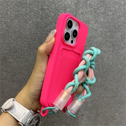 Coque silicone souple iPhone 13 Pro étui avec fente carte et lanière rouge fluo