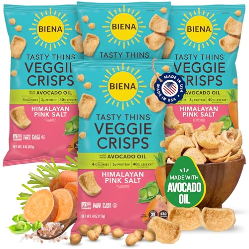 BIENA Tasty Thins Veggie Crisps - Made with Avocado Oil - Low Calorie Veggie Chips for Adults and Kids...