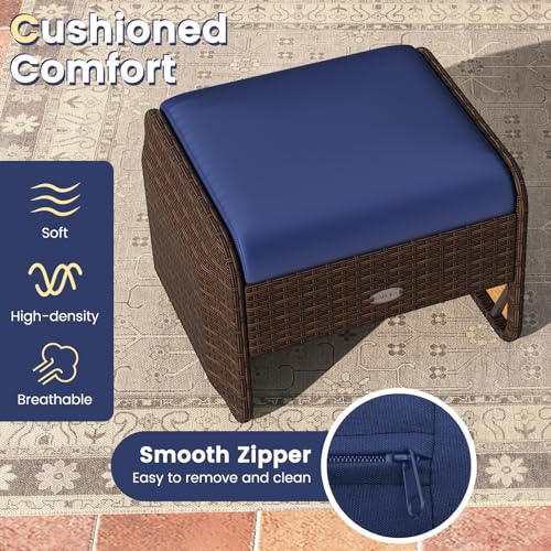 image for Tangkula 2 Pieces Patio PE Wicker Ottomans with Removable Cushions, Mu