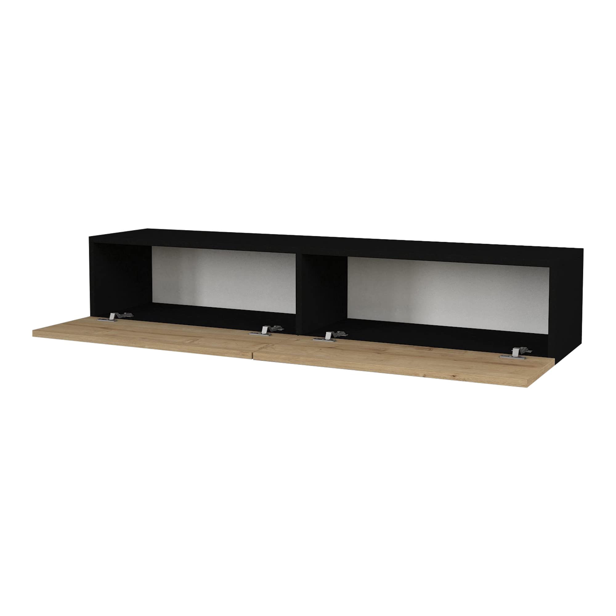 [en.casa] Mueble TV Toivakka Diseño Flotante Mesa TV Suspendido con 2 Compartimientos 2 Puertas Abatibles Máx. 28 kg Aglomerado 135 x 31 x 25 cm - Negro/Roble