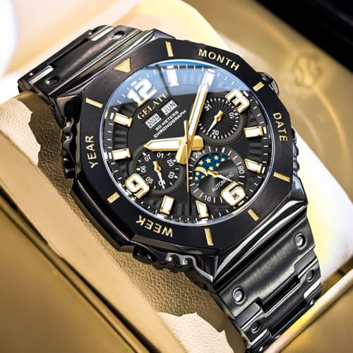 Image of OLEVS Men's Automatic Mechanical Watch Case Multi-Function Chronograph Moon Phase Year /Month /Date Display Stainless Steel Band Luxury Wrist Watch | Original Import Dress Gift,Diamond,Easy to Read Chronograph women's Watch
