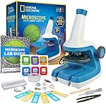 National Geographic Microscope for Kids - STEM Kit with an Easy-to-Use Kids Microscope, Up to 400x Zoom, Blank and Prepared Slides, Rock and Mineral Specimens, and More, Great Science Project Set
