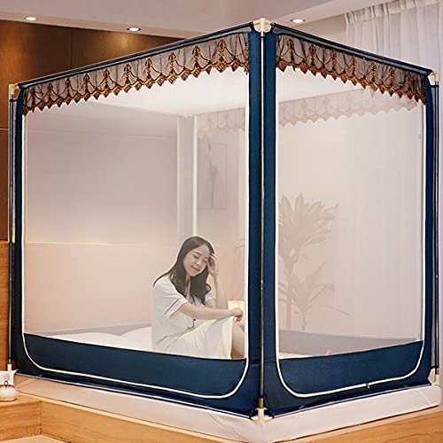 Moustiquaire de lit 2m type yourte mongole bleue à 3 portes - 2