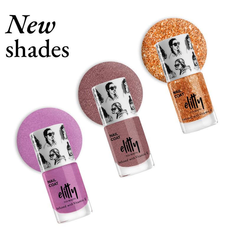 Image of Elitty Nail Polish For Women, Long Lasting Nail Coats, 12 Toxin Free, Infused with Witch Hazel, Vit E, Vegan & Cruelty Free, Shimmer - Blushcore (Lilac), 6 ML
