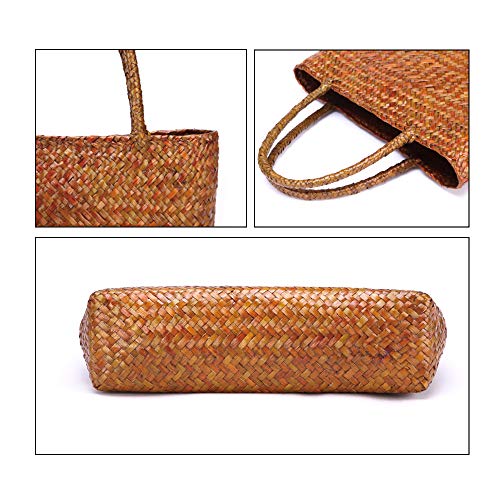 Hand-woven Large Retro Straw Shoulder Bag for Women Summer Beach Boho Rattan Tote Travel Bag with Straw Top Handle (Red)3