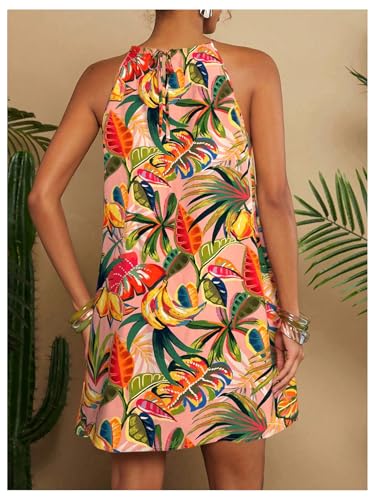 Image of SweatyRocks Women's Tropical Print Halter Dresses Sleeveless Holiday Summer Mini Dress