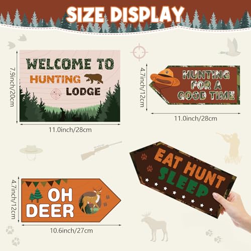 Image of Hooqict 20 Pieces Hunting Party Decorations Hunting Themed Party Directional Signs for Camo Deer Birthday Party Decorations Welcome to Camouflage Party Supplies for Boys Men