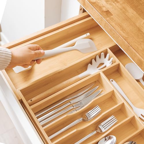 KitchenEdge Premium Silverware, Flatware and Utensil Organizer for Kitchen Drawers, Food-Safe Contract Grade, Expandable from 14 to 25 In, Natural Bamboo by KitchenEdge - Used condition - Image 6