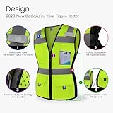 Uno Mejor Womens Safety Vest with 11 Pockets and Zipper, Snug-Fit High Visibility Reflective Vest, Neon Safety Vest for Women Contractors/Surveyors/Workers, Durable, ANSI Compliant, (U-Yellow, XS)