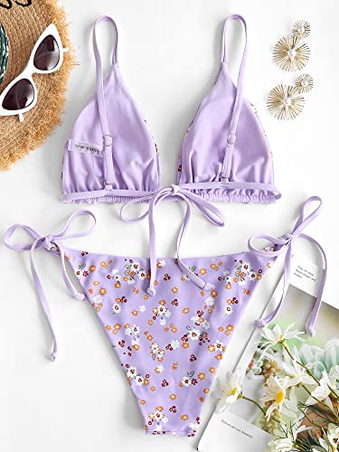 Image of ZAFUL Women's Triangle Bikini Floral String Bikini Set Two Piece Swimsuit Bathing Suits