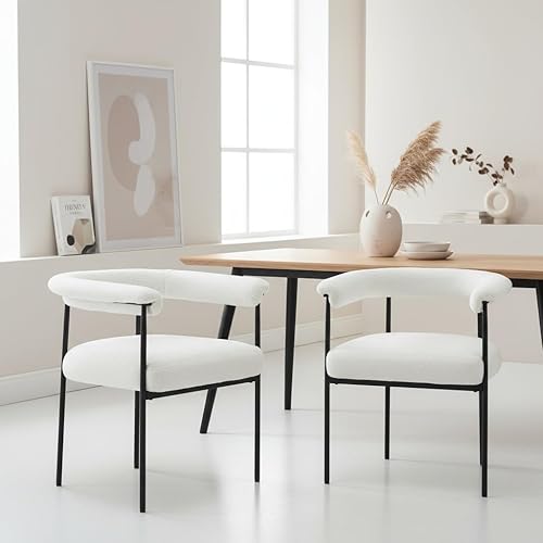 Miniatura 9 de LukeAlon Juego de 2 sillas de comedor de piel sintética, silla de cocina tapizada con respaldo abierto con patas de metal negro, respaldo curvado,
