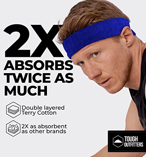 Image of Tough Headwear Terry Cloth Headband - Sweat-Wicking Running Head Band - Basketball Accessories - Headband for Washing Face