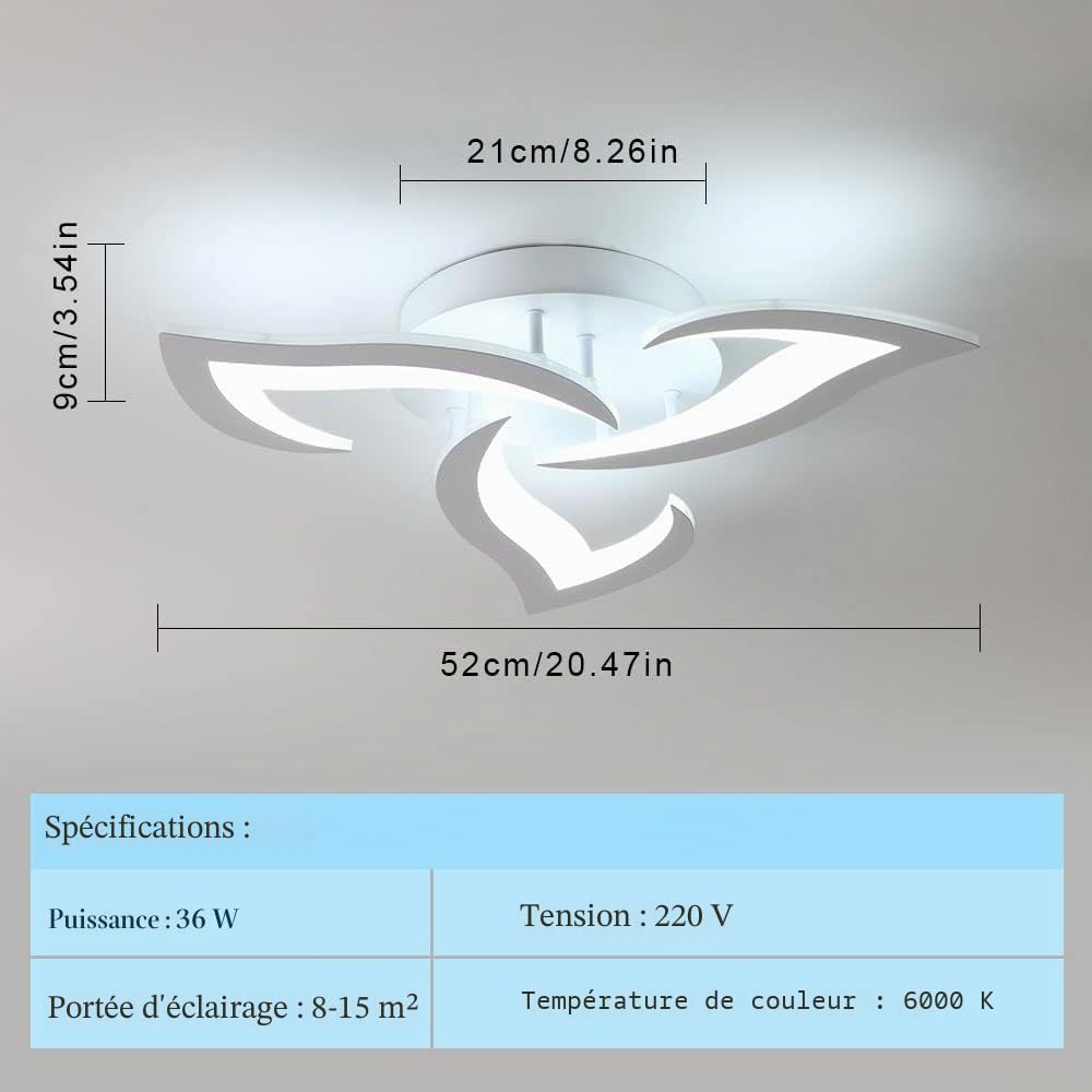 Plafonnier Led Moderne, 36W Blanc Créatif Pétales Design | 6500K Blanc Froid Luminaire Plafonnier, Lampe de Plafond en Acrylique pour Chambre, Salon, Salle à Manger, Cuisine, Couloir
