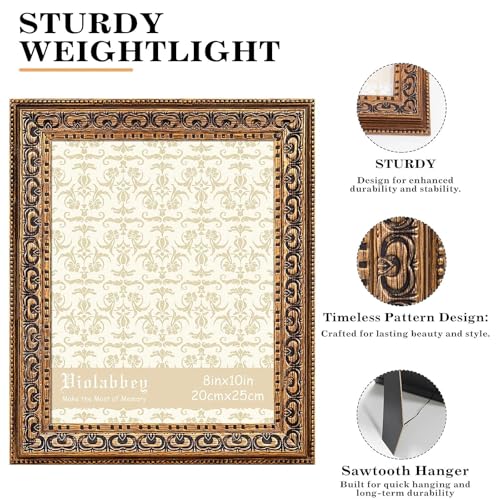Image of VIOLABBEY 8x10 Picture Frame Antique Black and Gold, Vintage Photo Frame | Antique Ornate Picture Frame, Wall or Tabletop Display, Classic Design for Home Office Decor, Fits 8x10 Pictures
