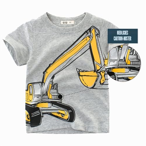 Unisex Baby T-Shirt Baumwolle Süß Karikatur Tier Muster Tops für 1-7 Jahre Alt (2-3 Jahre, Grau Bagger)