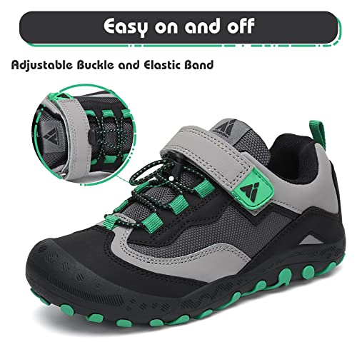 Mishansha Slip On Hiking Shoes Boys Girls Water Resistant Kids Trail Athletic Sneaker With Non-Slip Rubber Sole Black/Green #TOP3