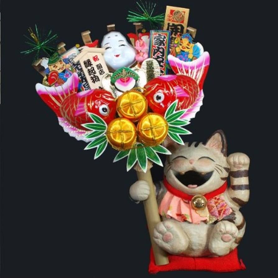 Amazon | 開店祝い！商売繁盛熊手を持ったまねき猫 笑助 特大 | 民芸品