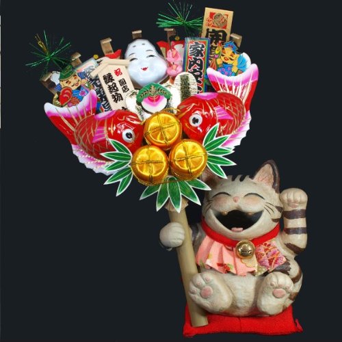 Amazon | 開店祝い！商売繁盛熊手を持ったまねき猫 笑助 特大 | 民芸品
