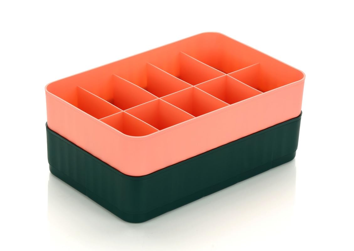 HAPPI Multipurpose Plastic Storage Socks Tray Organizer for Wardrobe Drawer, Undergarment Cosmetic Makeup Dressing Rack (Pack of 2, Multicolor)