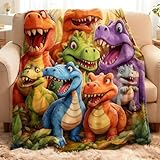 Weiche, lustige Überwurfdecke, niedliche lächelnde Dinosaurier, HD-Digitaldruck, Flanell, modernes Tiermotiv, ganzjährig, gemütlich, gestrickt, thermoregulierender Bezug (200 x 240 cm)