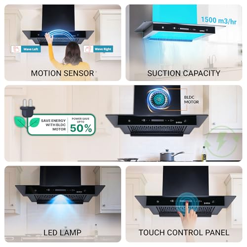 Image of Elica 75cm 1500 m3 /hr BLDC Filterless Autoclean Kitchen Chimney | 15 Years Motor and 5 Years Comprehensive Warranty | FLAT FL 750 BLDC HAC LTW MS NERO | Black | 9 Speed Touch Control + Motion Sensor