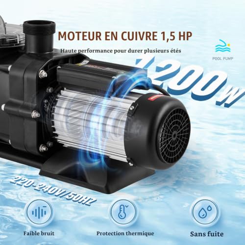 Pompe de piscine hors sol VEVOR 570 x 205 x 330 mm à vitesse unique 15 HP 100 GPM 2850 trmin ULpour piscines hors solspas - vue 3