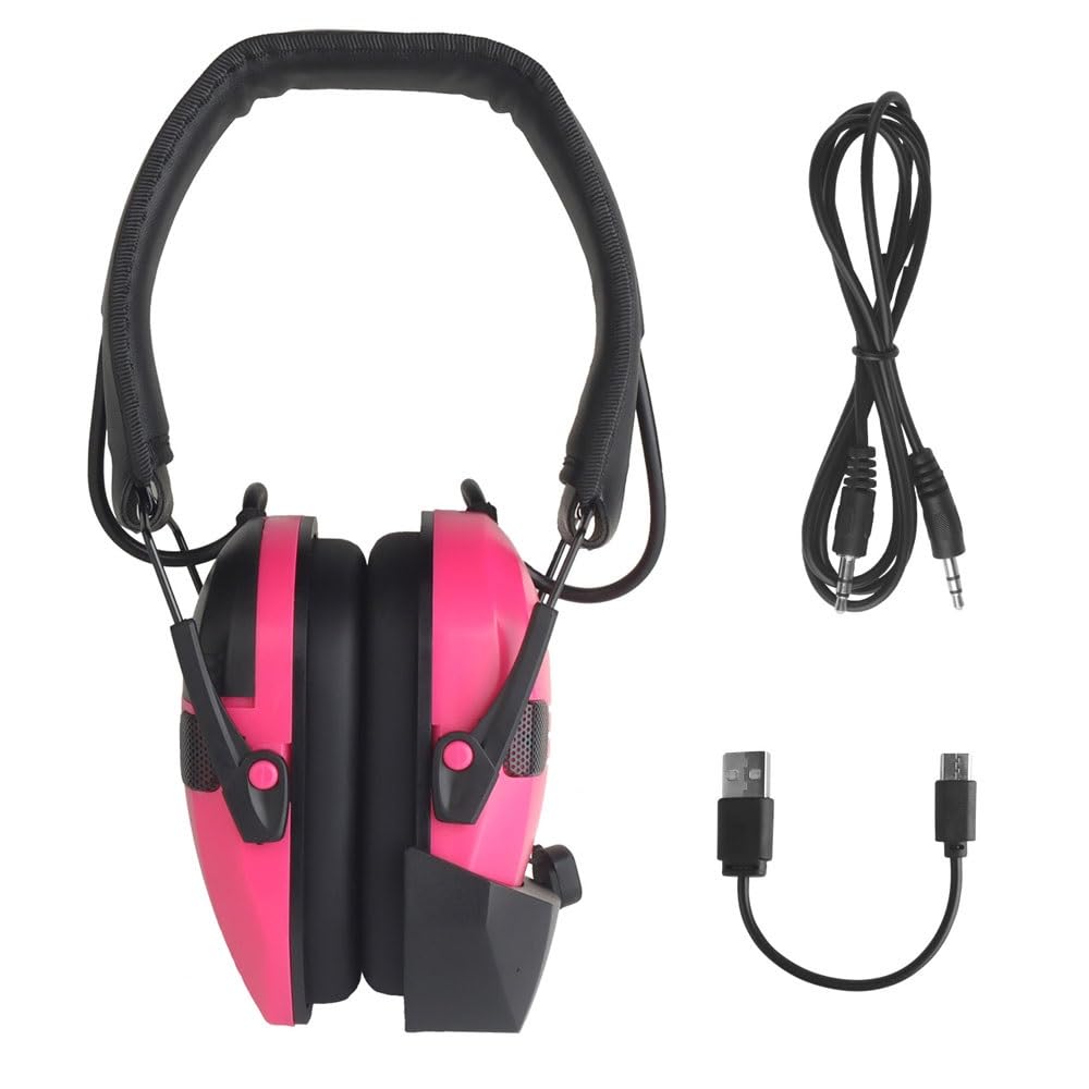 Generisch Elektronischer Gehörschutz für Schießen mit kabellosem Bluetooth-Adapter, Taktisches Headset mit Geräuschreduzierung für den Einsatz auf dem Schießstand(Pink)