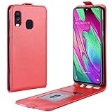 HualuBro Samsung Galaxy A40 Hülle, Premium PU Leder Brieftasche Schutzhülle HandyHülle [Magnetic Closure] Handytasche Flip Hülle Cover für Samsung Galaxy A40 Tasche (Rot)