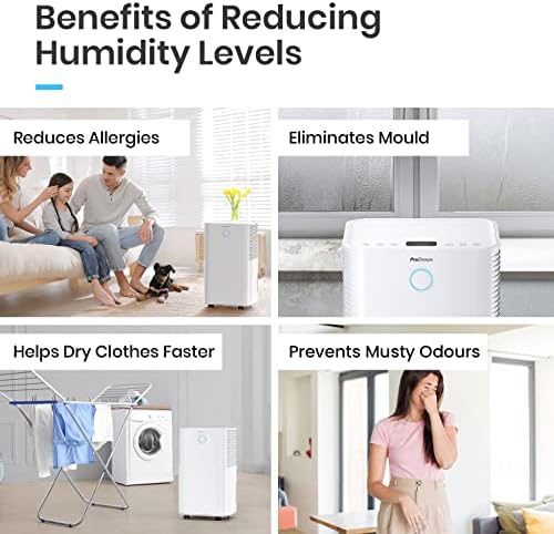Pro Breeze 12L/Day Dehumidifier with Automatic Humidity Sensor & Display, 24 Hour Timer, Laundry Drying, Continuous Drainage and Sleep Mode for Damp, Mould and Condensation