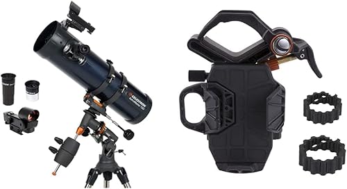 Celestron - AstroMaster 130EQ Newtonian Telescope & NexYZ - Adaptador universal para smartphone de 3 ejes para telescopio - Adaptador para