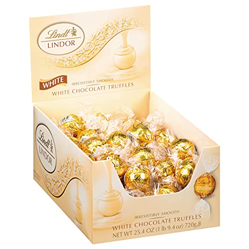 Lindt LINDOR White Chocolate Truffles, White Chocolate Candy with Smooth, Melting Truffle Center, 25.4 oz., 60 Count